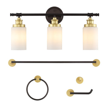 Egan 23.25" 3-Light Classic Cottage Vanity Light with Frosted Glass Shades and Bathroom Hardware Accessory Set - JONATHAN Y